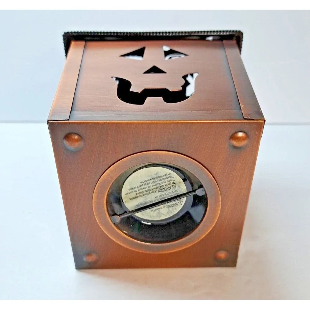 Halloween Metal Lantern Tealight Candle Holder Copper Bronze Tone Jack-O-Lantern